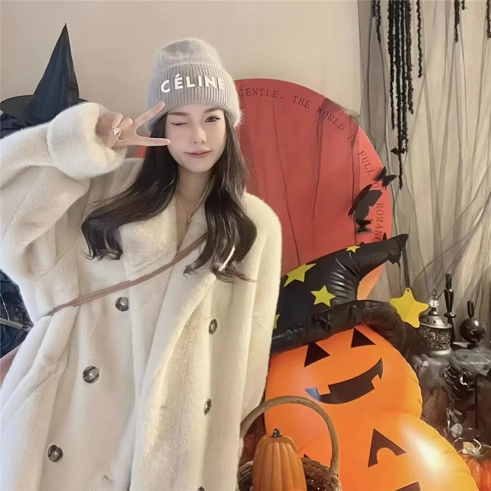 Womens faux mink coat double breasted jacket British style jacket quilted thick fur autumn/winter 241107