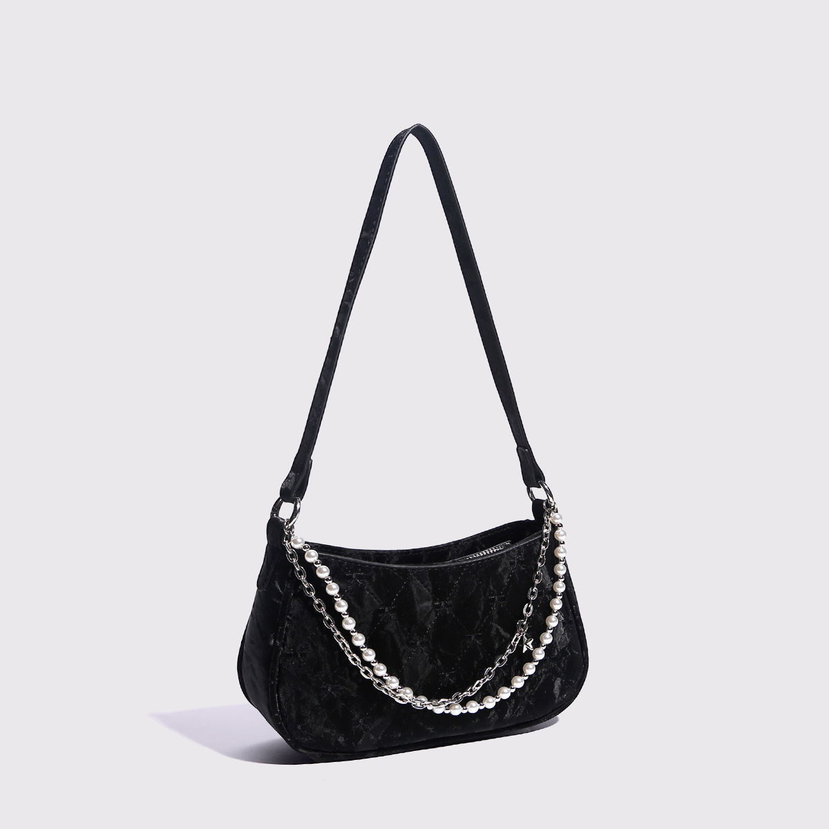 Women's New Bag Pink Pearl Metal Double Chain Underarm Handbag White Commuter Bags