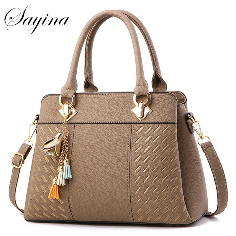 Fashion Women Handbags Tassel PU Leather Totes Bag Top-handle Embroidery Crossbody Bag Shoulder Bag Lady Simple Style Hand Bags