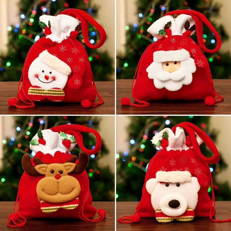 Christmas gift bag candy storage bag handbag Christmas Eve decoration supplies cute cartoon deer bear snowman packaging bag 241107