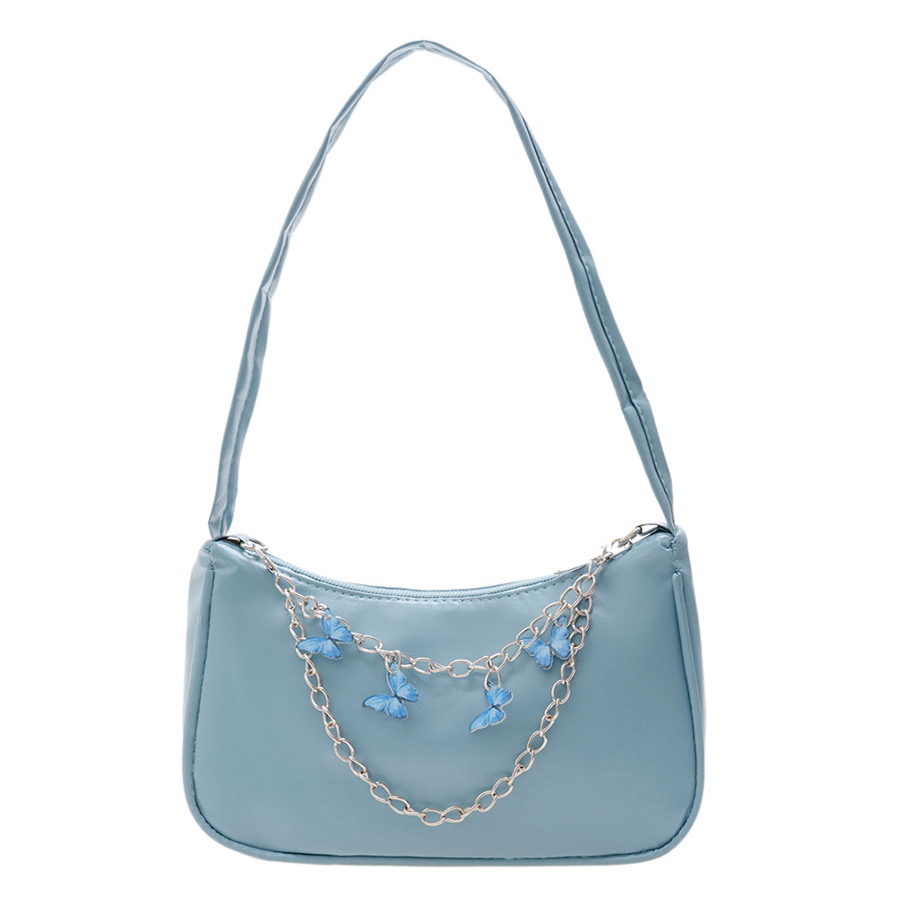 Retro Butterfly Chain PU Leather Shoulder Underarm Bag Women Casual Small Purse