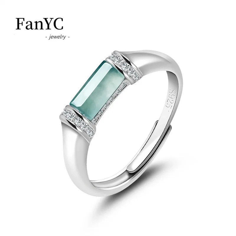 Myanmar A-goods Jade Blue Water Saddle Ring S925 Silver Inlaid Fashion Ice Jade Adjustable Ring Womens Gift 241106