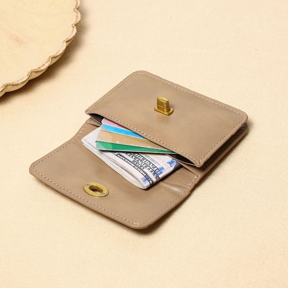 Women's PU Leather Short Wallets Ultra-thin Card Holder Coin Bag Lock Coin Purse Card Holder