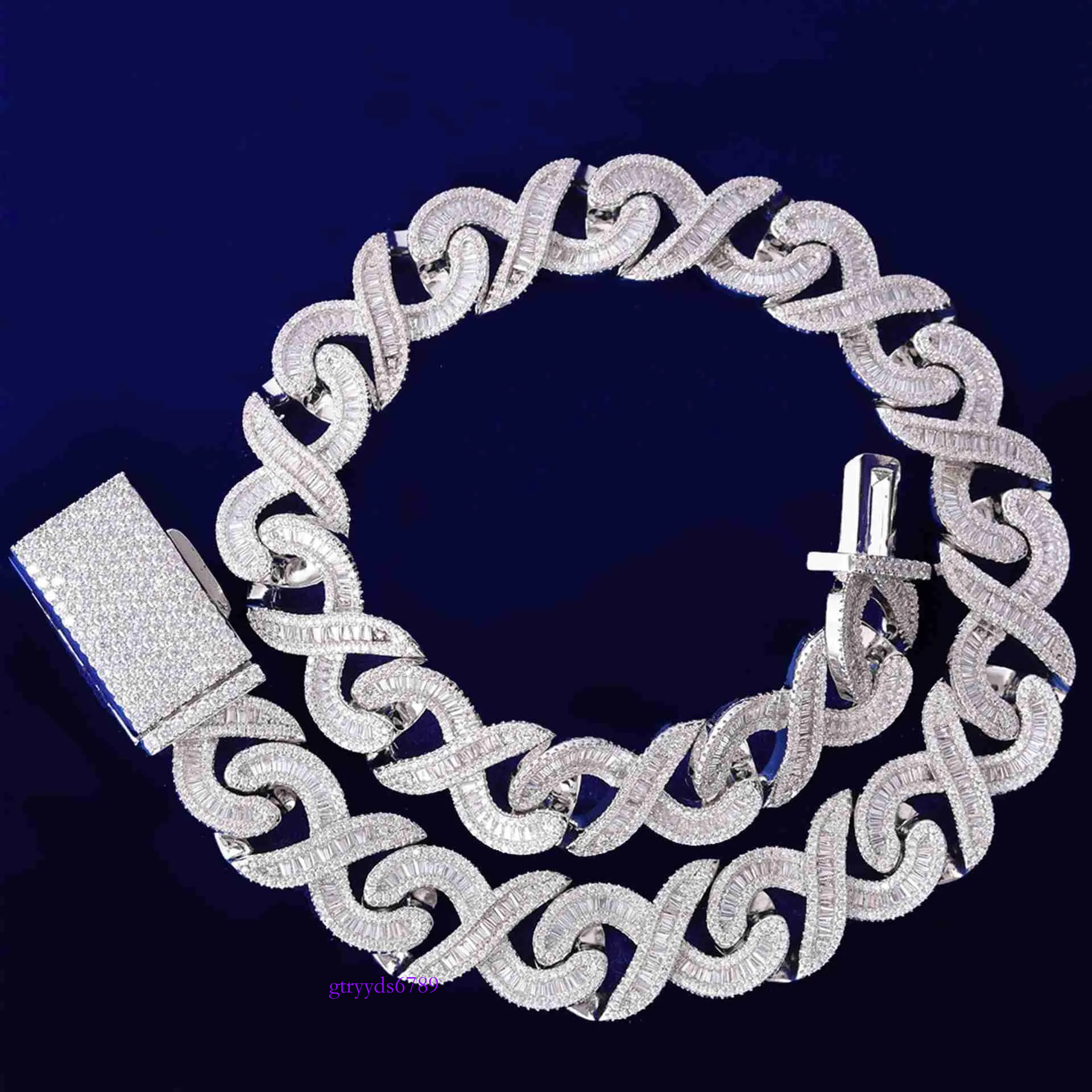 Men 12mm Wide k Sier Iced Out Baguette Cut Moissanite Hip Hop Custom Cuban Necklace