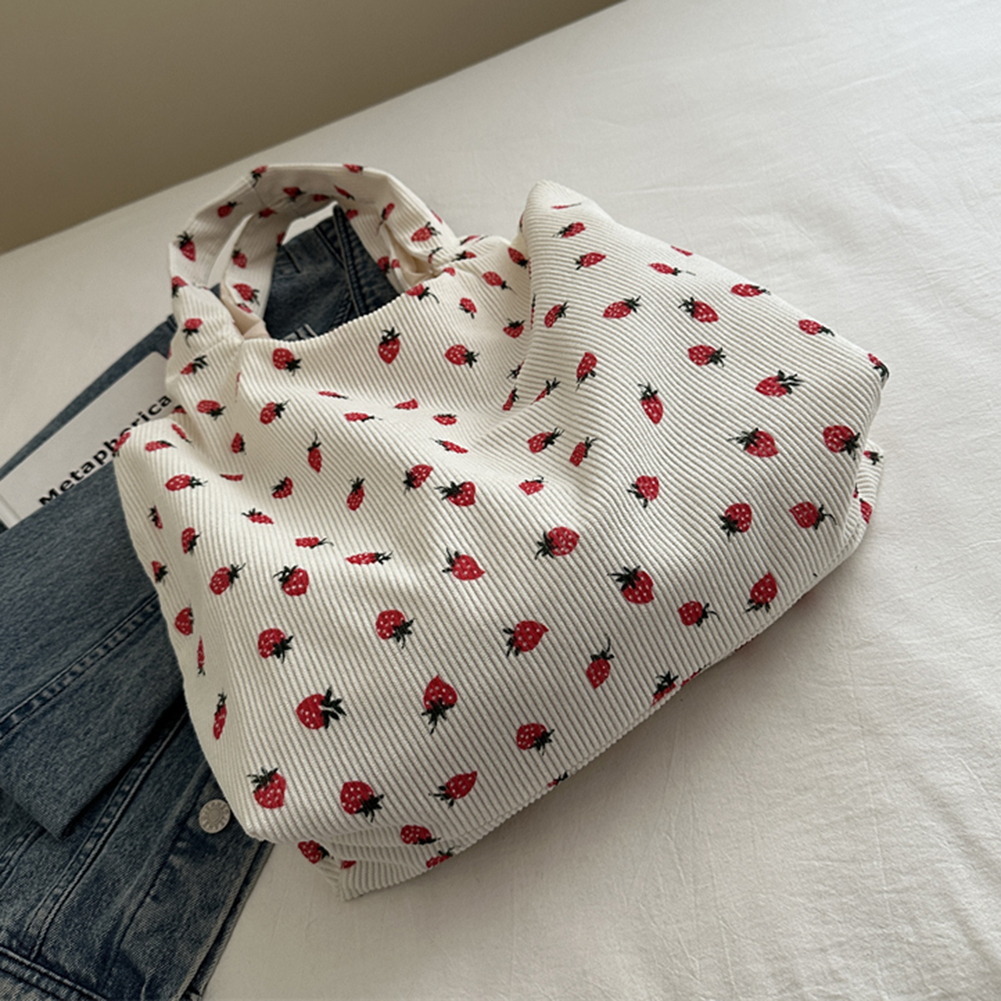 Women Strawberry Pattern Handbag Large Capacity Canvas Simple Shoulder Bag Strawberry Shoulder Handbag Girls Shopper Bag