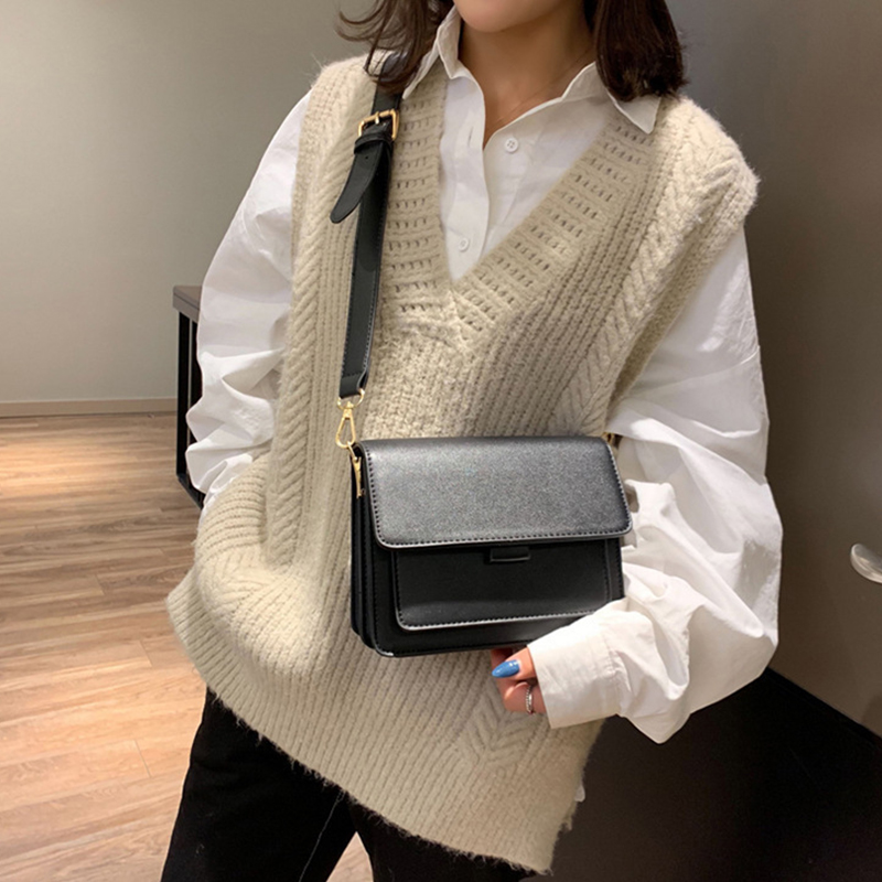 Vintage Shoulder Bag For Women PU Leather Crossbody Bag Simple Solid Color Messenger Bag New Lady Small Square Bag Casual Pouch