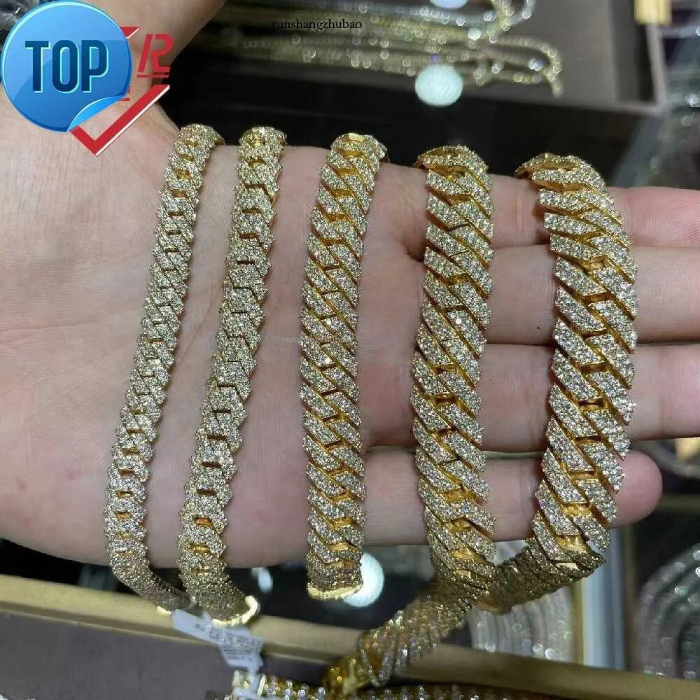 necklace moissanite chain 10mm 22inches Mens Real Hip Hop Chains Vvs Moissanite Dia Prong Set 10k Gold Cuban k Chain