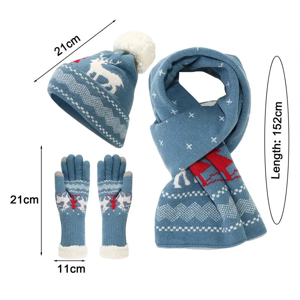 3 pieces/set of unisex Christmas hats scarves gloves set of reindeer tree patterned hats gloves neck packaging set elastic touch screen for cold weath
