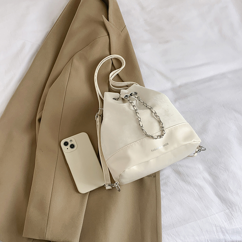 Women Fashion Shoulder Bag Large Capacity PU Drawstring Bucket Bag Chic Hobo Bag Solid Color Adjustable Strap for Party Vacation