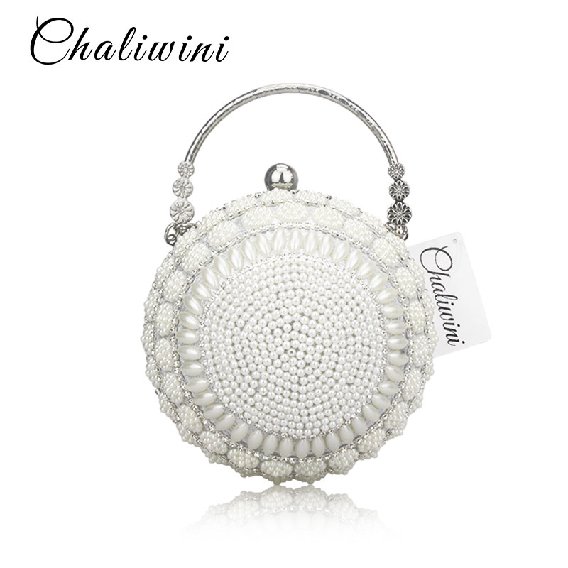 Chaliwini Women's Pearl Beaded Evening Bags Pearl Beads Clutch Bags Handmade Wedding Bags Glod Silver Quality Assurance