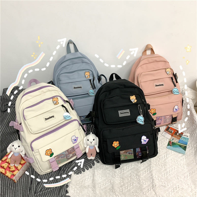 Cute Badge Women Backpack Harajuku Fashion Female Student Girls School Bag Large Capacity Light Travel Knapsack