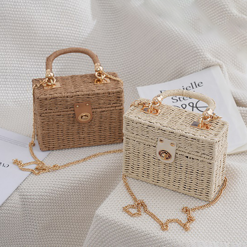 Small Fragrance Crossbody, Hand-carry, Dual-purpose Casual Woven Bag, Japanese And Korean Small Square Box, Straw Beach Bag