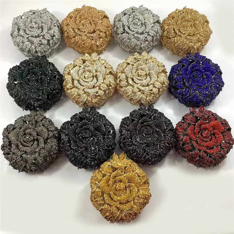 New Round Shape Metal Belt with Rhinestones Nigerian Ladies Clutch Luxury Ladies Party Banquet Bag Design Clutch Bag Party Bag