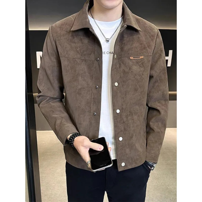 Spring and Fall Jacket Men 2024 Plankton Fashion Lapel Suede Spring Clothing Mens Coat Varsity Jacket 241107