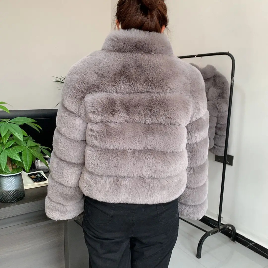 2024 Faux Fur coat womens winter fashion stand collar artificial fur jacket high-quality warm jacket Faux fur jacket women 241107