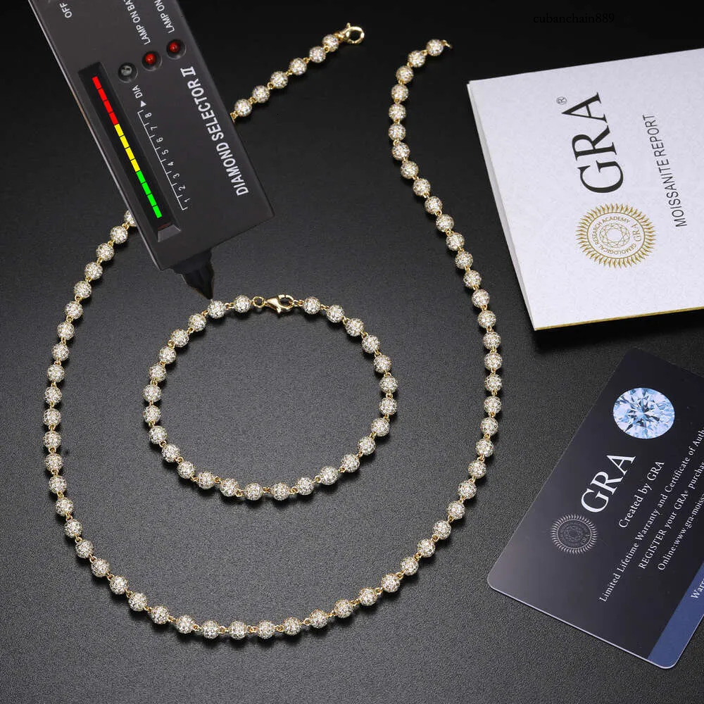 New Hip Hop Jewelry Rappers 5mm Sterg Sier VVS Moissanite Dia Iced Out Bead k Chain Necklace For Men