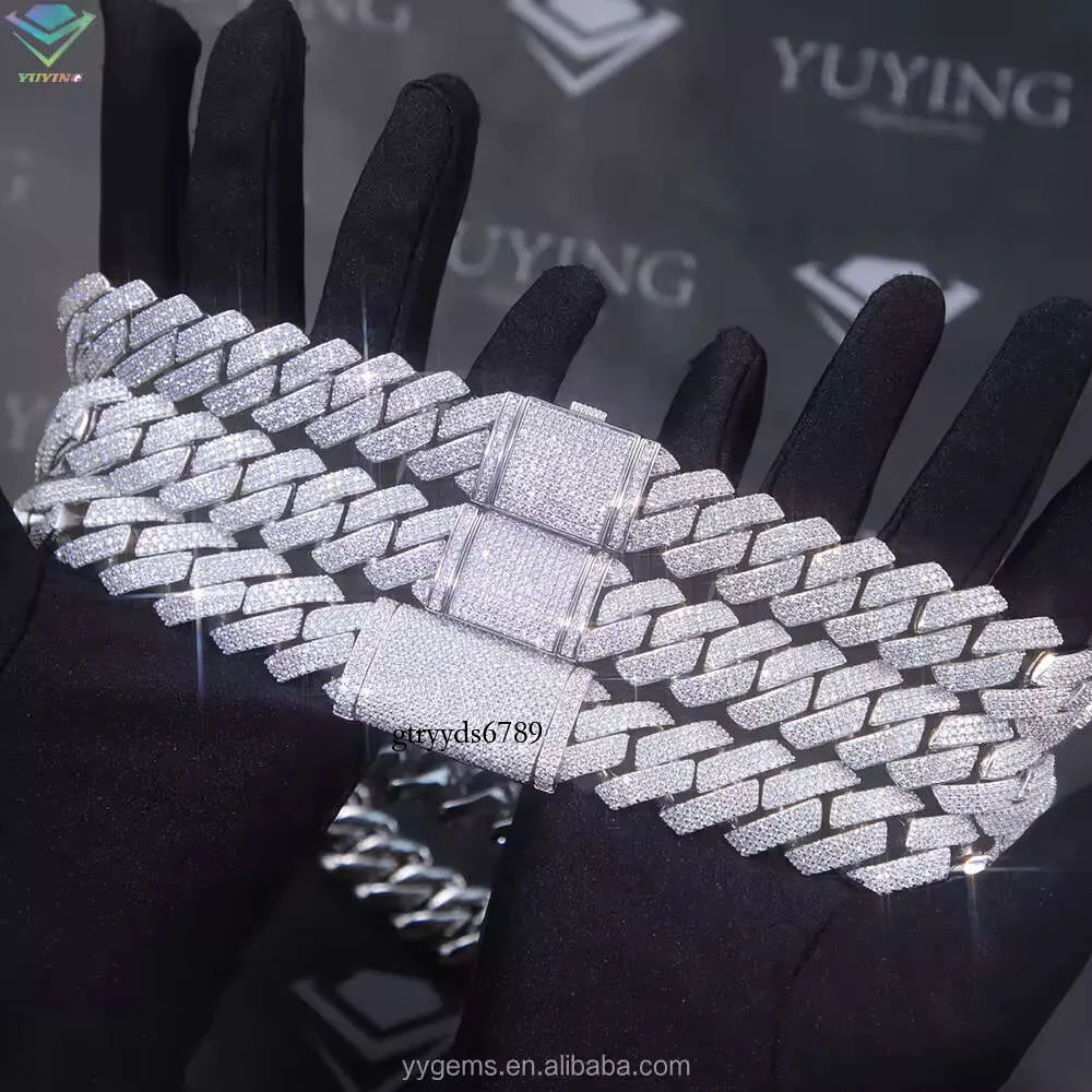 designer chain necklace hip hop jewelry 15mm wide 2rows k chains vvs moissanite white gold plated sterg sier cuban bracelets