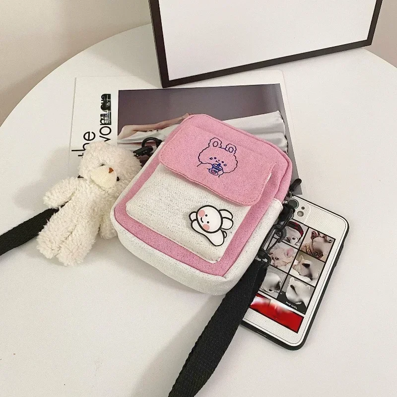 Cute Canvas Phone Handbag Small Rabbit Cartoon Shopping Bag Fashion Female Student Girl Crossbody Shoulder Bags Purse for Women