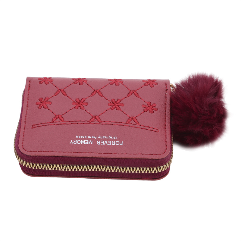 Tri-Fold Hairball Women Short Wallet Solid Color Mini Clip Coin Purse For Ladies Credit ID Card Holder Female Money Bag Y260206