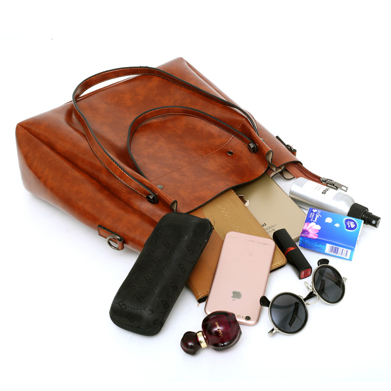 2024 Women Casual Solid Pu Leather Shoulder Bucket Fashion Composite Bag Crossbody Soft Shopping Ladies Lash Package Soft