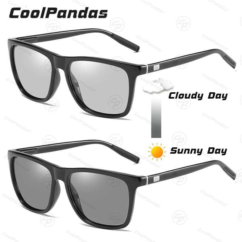 Classic square polarized sunglasses mens pochromic womens ultra light color changing glasses UV400 driving goggles 241106