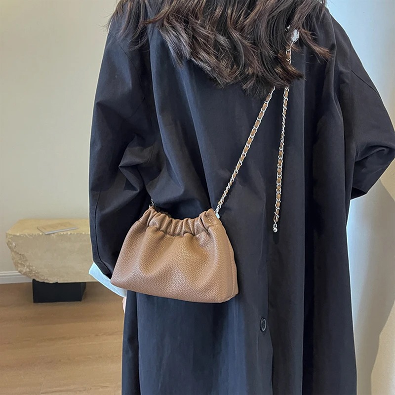 Popular Chain Underarm Bag Female Advanced Sense Cloud Fold Bag Female Bag PU Single Shoulder Crossbody Bag Gold Ball Chain
