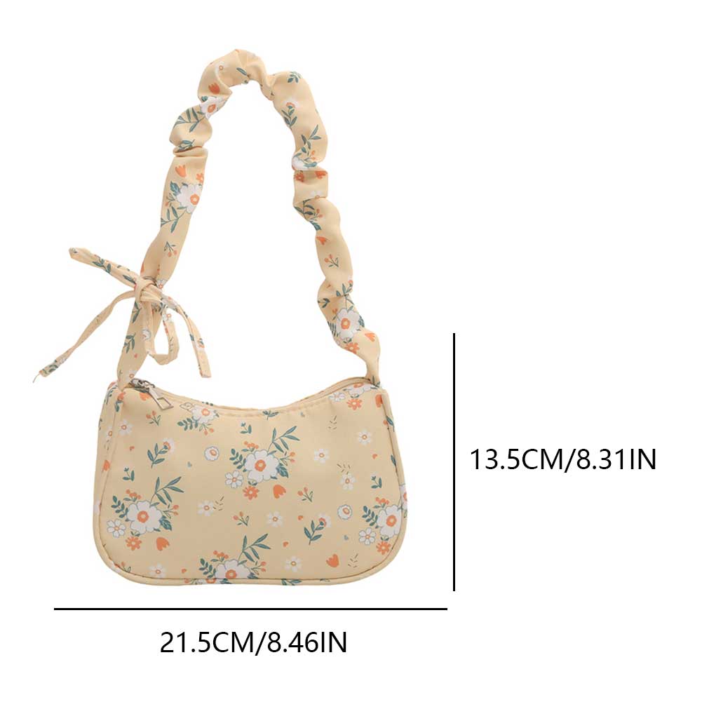 Summer Floral Tote Handbag Fashion Ruched Clutch Purse Designer Shoulder Purse with Zipper Closure for Women and Girls