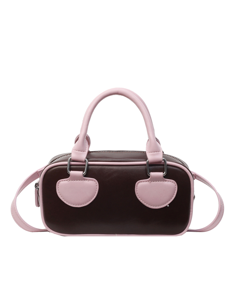 New Fashion Women's Handbags Korean Ins Contrast Bowling Shoulder Bag High Quality Texture Leather Crossbody Bags Trend