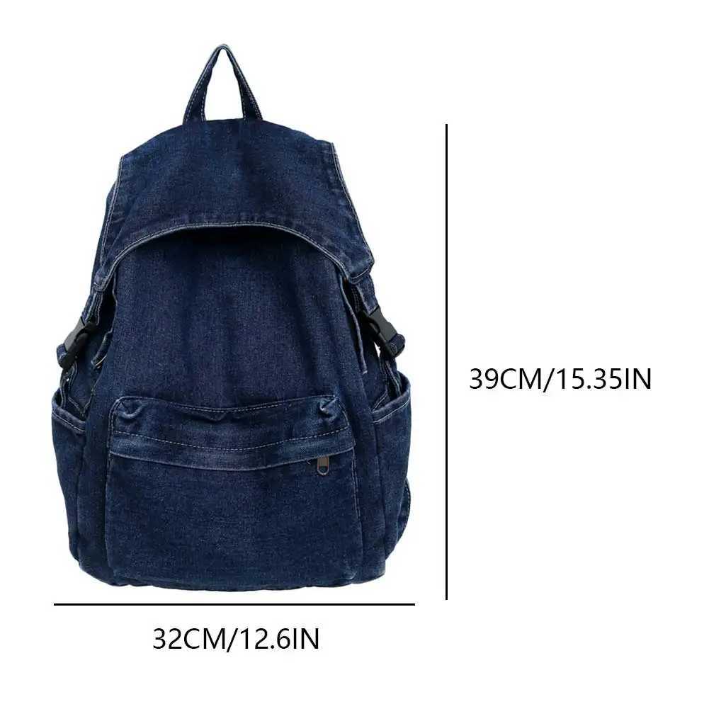 Fashion Denim Backpack Teenagers School Bag Large Capacity Stylish Shoulder Multi Pockets Travel Rucksack 241107