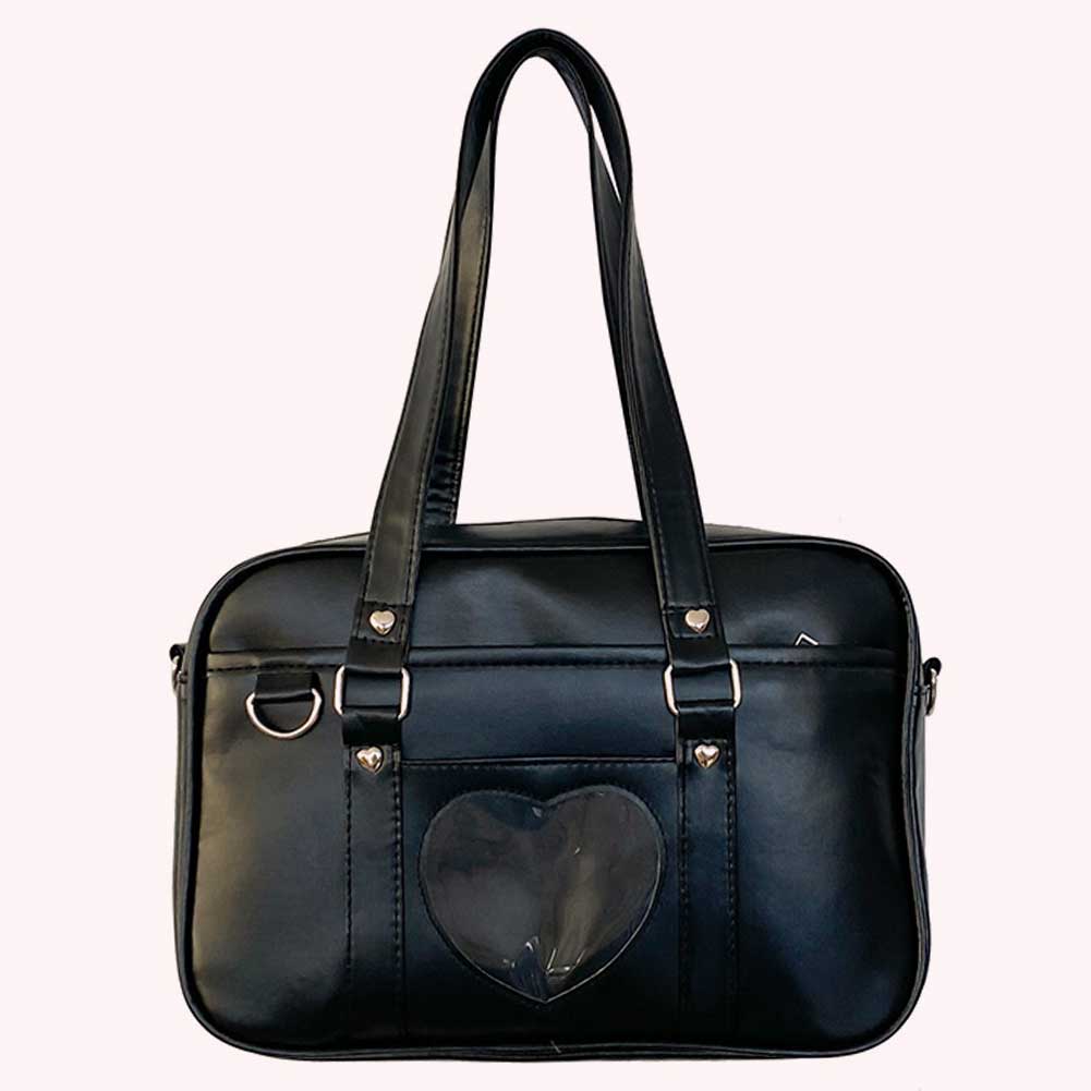 Women Jk School Handbag Large Capacity PU Anime Crossbody Bag Transparent Love Heart Shoulder Uniform Bag for Shopping Commuting