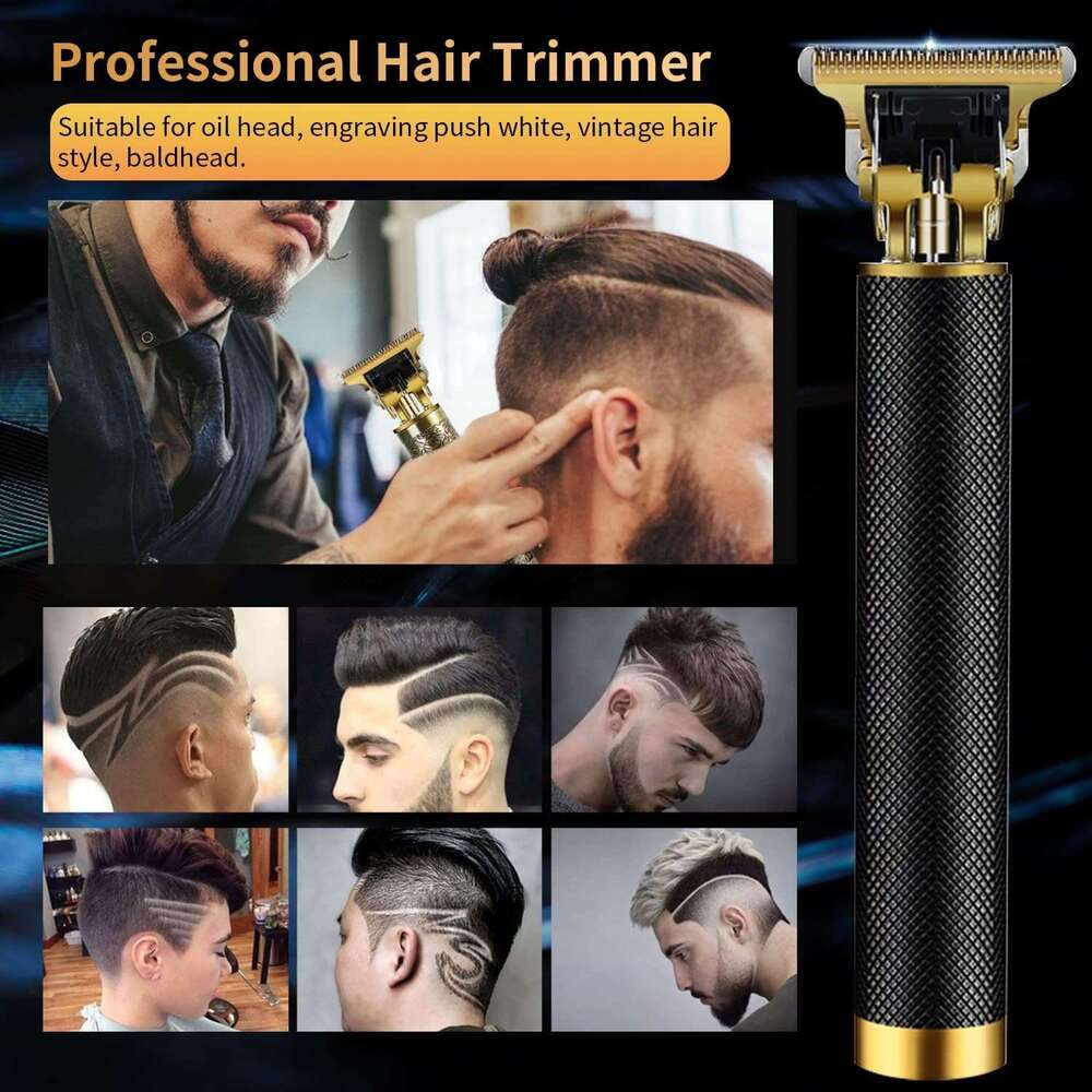 Professional Men's Cordless Hair Clipper with Zero Gap T-Shaped Knife Rechargeable Beauty Kit Beard Trimmer & Guide Comb-Gift