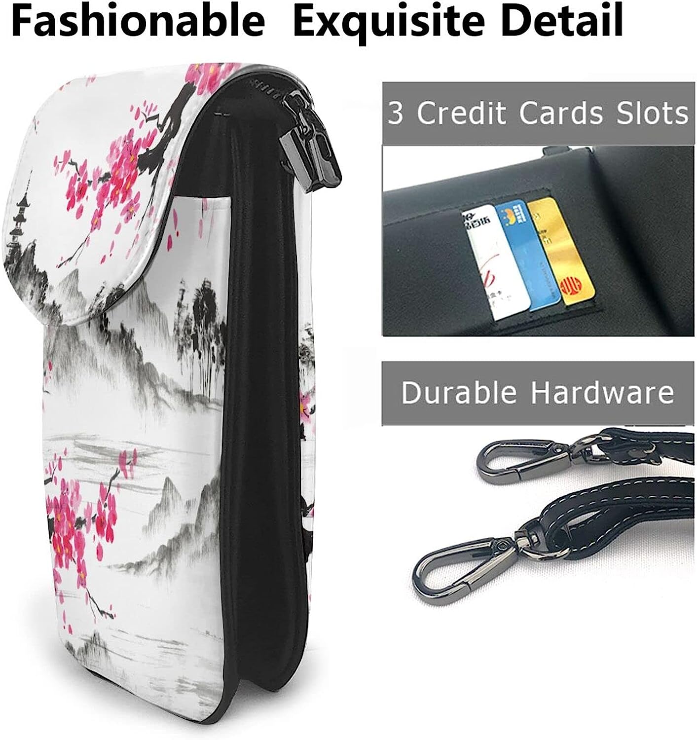 Cherry Blossom Flower Cell Phone Purse Leather Shoulder Bag Mini Phone Pouch Crossbody Bag For Women