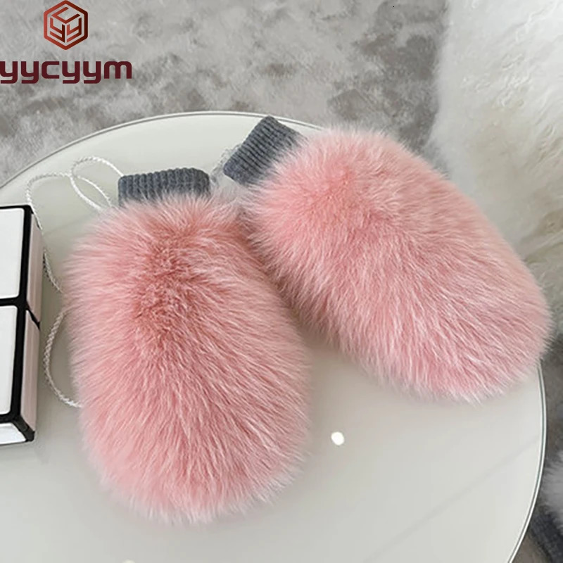 Winter Warm Leather Fox Fur Gloves for Womens Fashion Fox Fur Gloves Outdoor Russian Thick Gloves for Womens Warmth 241106CJ