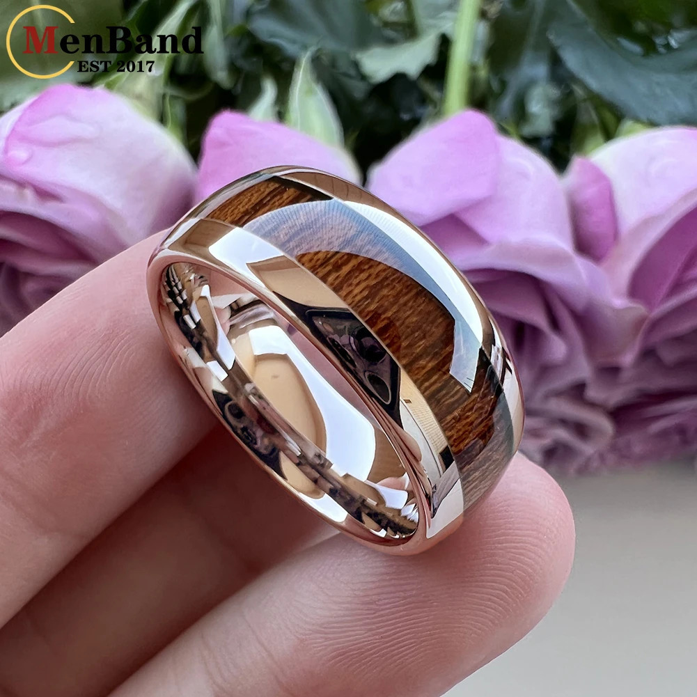 MenBand Jewelry Fashion 6/8MM Tungsten Carbide Wedding Ring with Redwood Inlaid Dome Polishing Comfortable Fit 241106