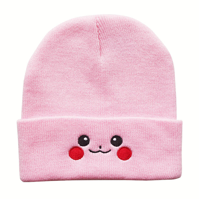 Male female autumn and winter anime cartoon smiling face knitted outdoor pullover warm hats, hip-hop woolen hats