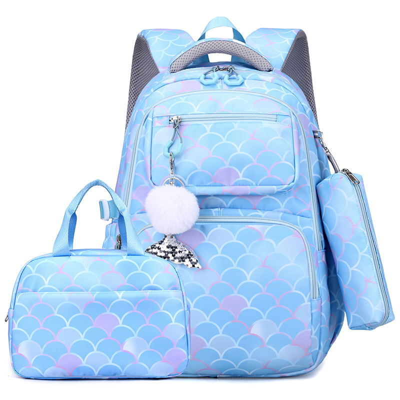 2024 NEW Multifunctional Fish Scale Printed Backpack Girls Schoolbag High Quality Nylon School Bags with Lunchbag and Pencilbag