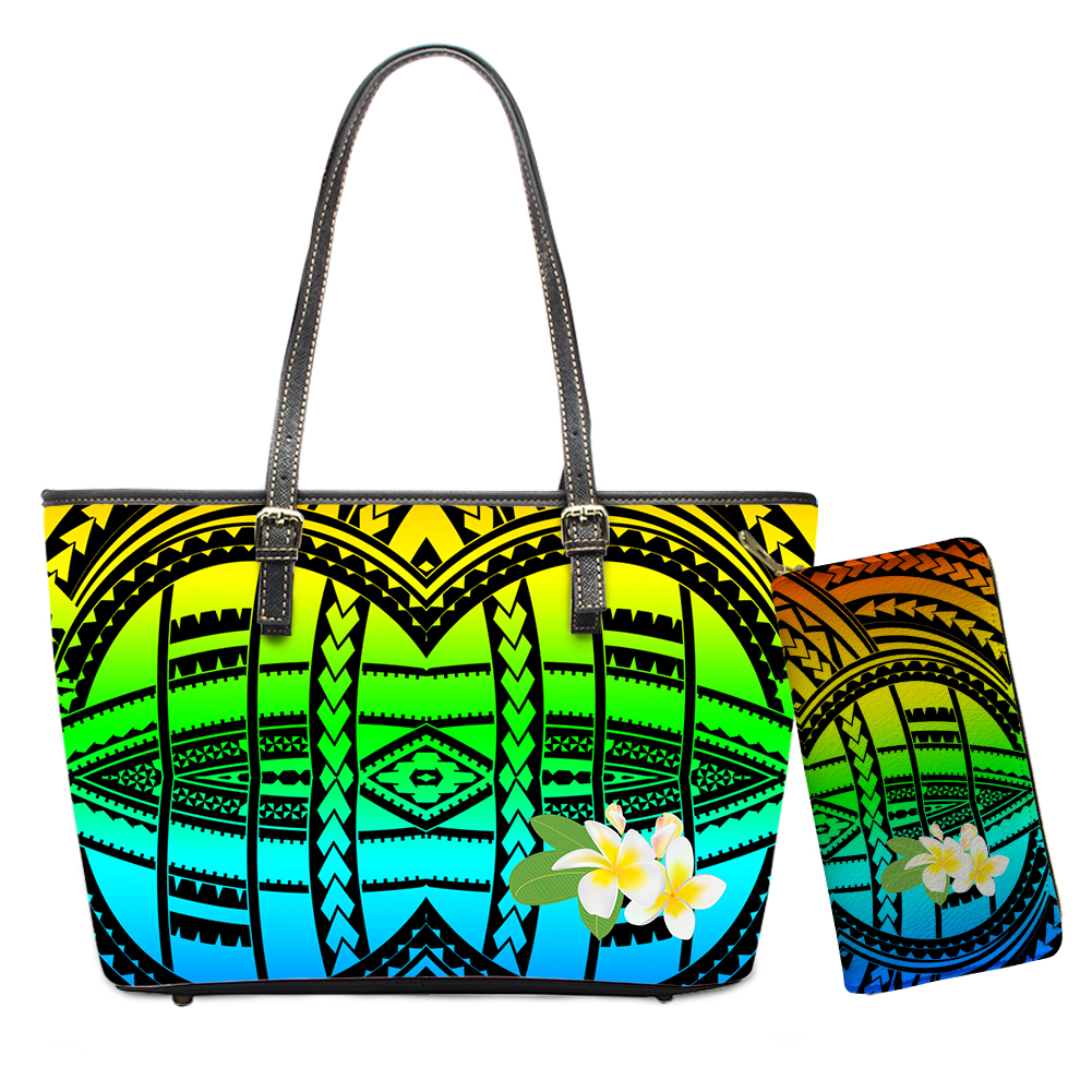 Luxury Designer PU Leather Purses And Handbags Set Polynesian Tribal Floral Printed Shoulder Bags For Women Brand Handbag Wallet
