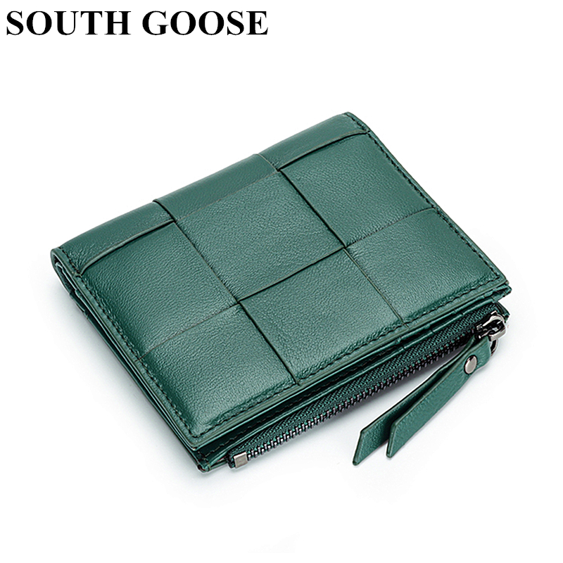 Genuine Leather Women Wallets and Purses Luxury Sheepskin Knitting Bifold Hasp Wallet Female Fashion Card Holder Coin Purses