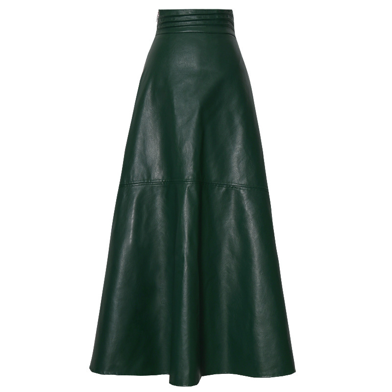 Faux Leather Maxi High Waist A E Long Black Skirt For Women | Stylish Korean Fashion Clothing