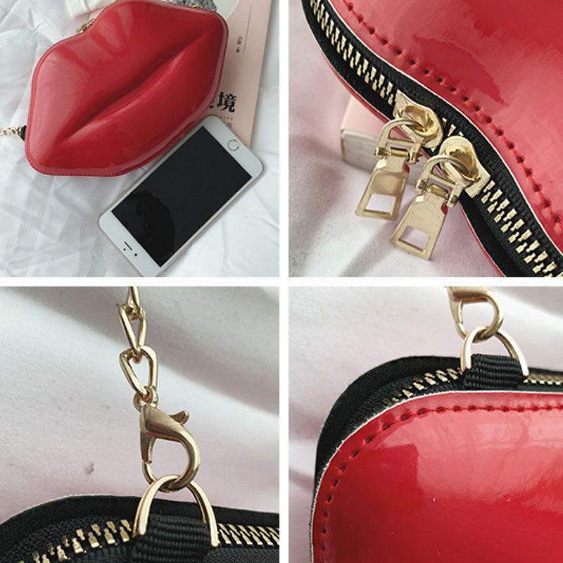 Crossbody Single Shoulder Bag Red Lip Mini Handbag with Golden Chain Strap for Women UND Sale