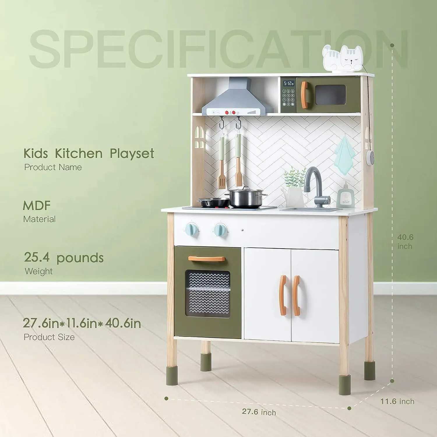 Robotime Robud Kitchen Playset Realistic Pretend Play Kitchen Montessori Wooden Play Kitchen Toy Kitchen Set for Kids Girls Boys X241107