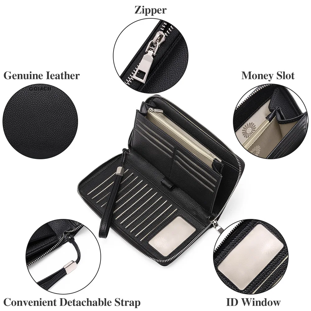 Women's Long Wallet for Men Women RFID Blocking Clutch Organizer Zipper Wallets Leather Business ID Credit Card Holder Purses