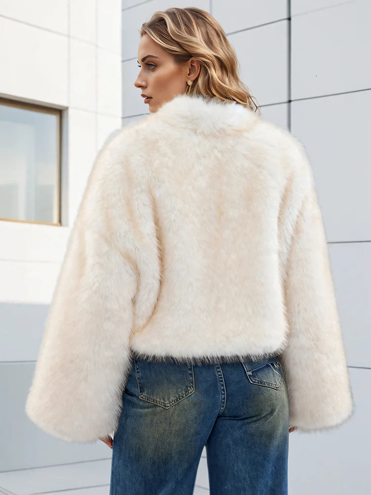 DEAT Fashion Womens faux fur coat V-neck long sleeved loose thick mink grass short sleeved winter item 7AB5096 241107