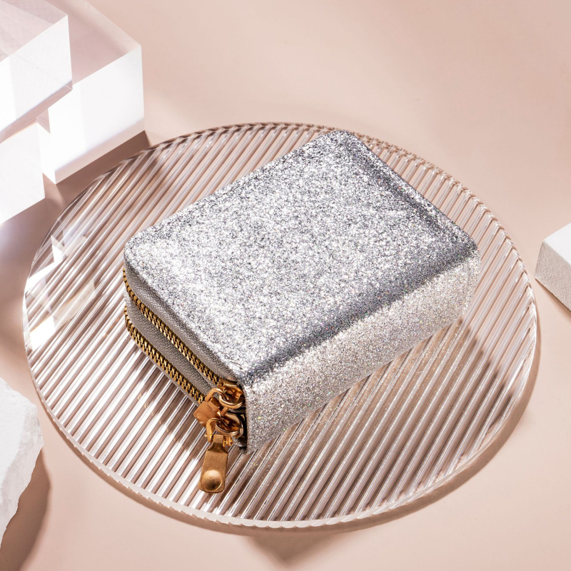 New Fashion PU Starry Shiny Wallet For Women Large Capacity Double Zipper Accordion Card Holder Multi-card Slot ID Bag Purse