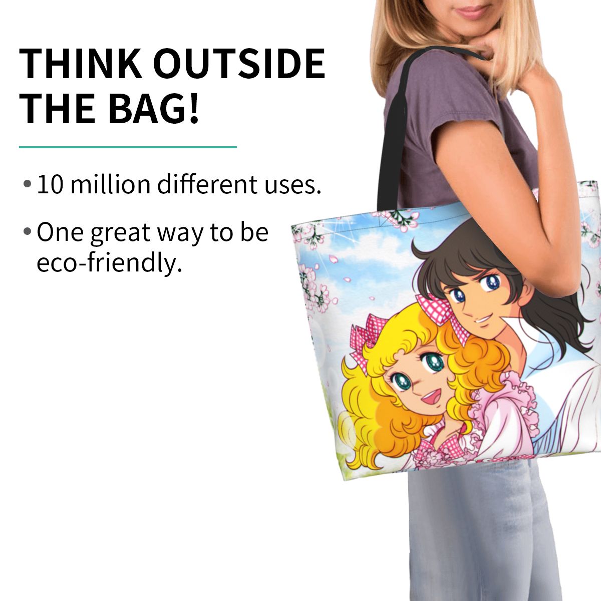 Cute Candy Candy Shopping Tote Bag Reusable Anime Manga Cartoon Girl Canvas Grocery Shoulder Shopper Bag