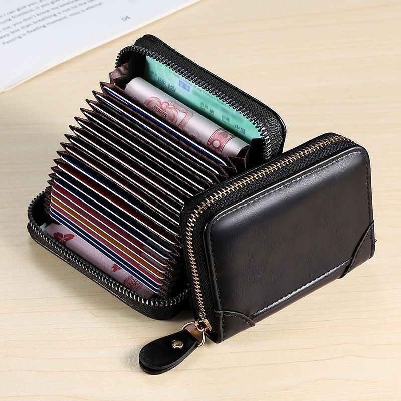 Business Card Holder Wallet Women/men Black Bank/ID/Credit Card Holder 18 Bits Card Wallet PU Leather Protects Case Coin Purse