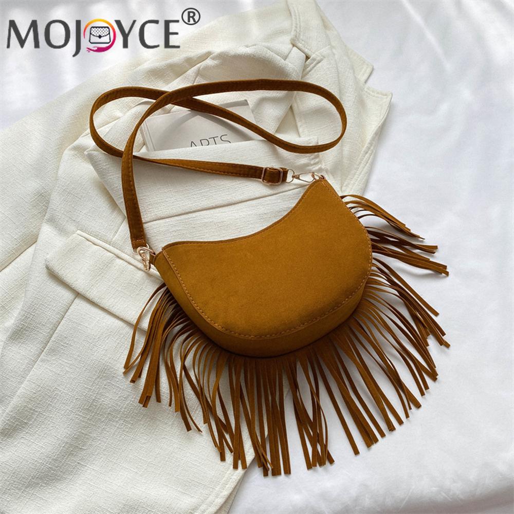 Women Vintage Leather Fringe Crossbody Purse Zipper Fashion Shoulder Purse