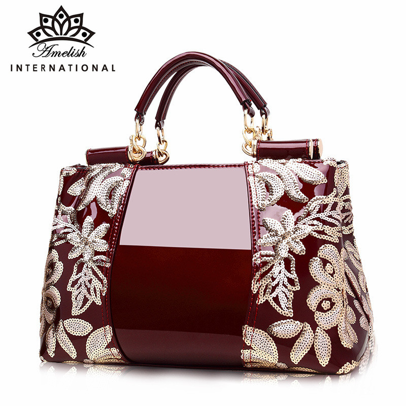 AMELISH Women Handbags 2022 Luxury High Quality Patent Leather Large Capacity Shoulder Bag Brand Designer Female Messenger Bags
