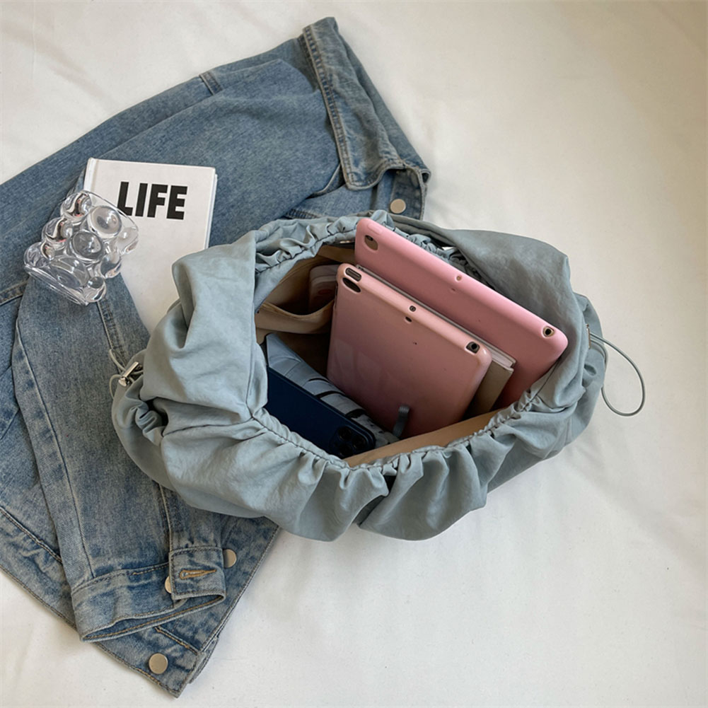 Women Casual Handbag Large Capacity Cloud Pleated Shoulder Bag Chic Hobo Bag Solid Color Armpit Bag Travel Bucket Bag for Women
