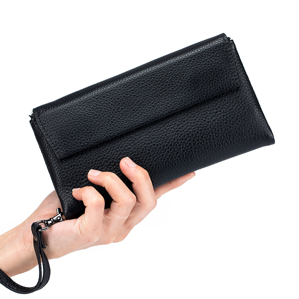 Coin Purse Ladies Multifunctional Soft Genuine Leather Long Wallet Cowhide Card Holder Phone Pocket Wristlet Strap Clutch Purses